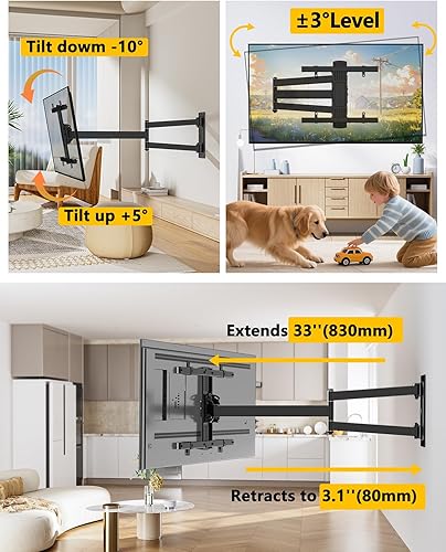 Miniatura 7 de FORGING MOUNT Soporte de pared de TV de brazo largo para TV de 27-70 pulgadas, soporte de pared de movimiento completo con brazo articulado