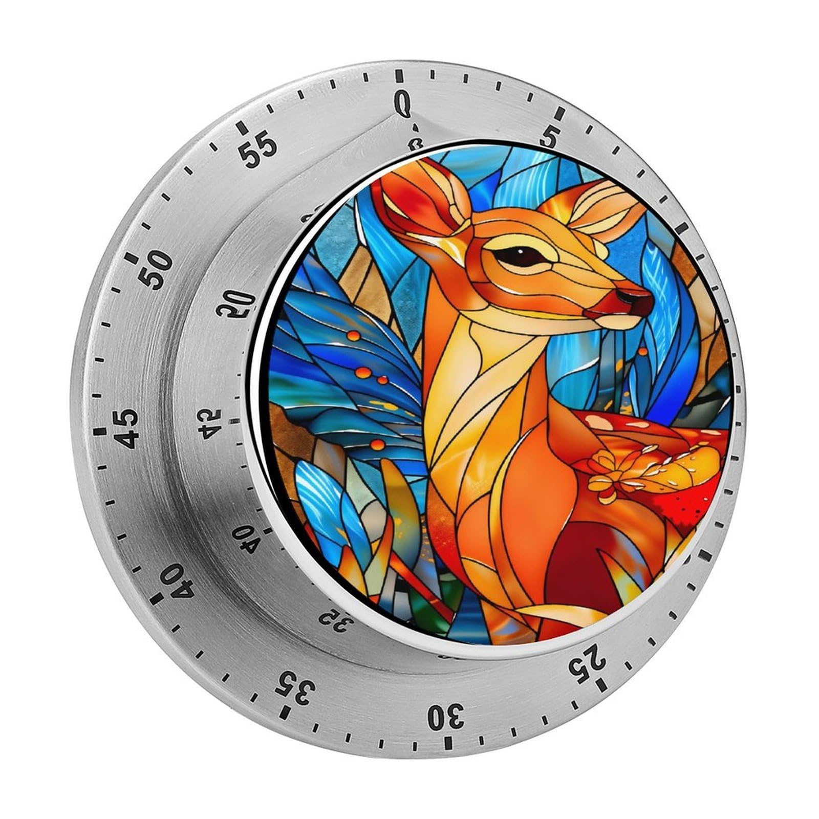 Stained Glass Deer 60 Minute Wind Up Timer,Visual Mechanical Magnetic Timer with Loud Alarm for Kitchen