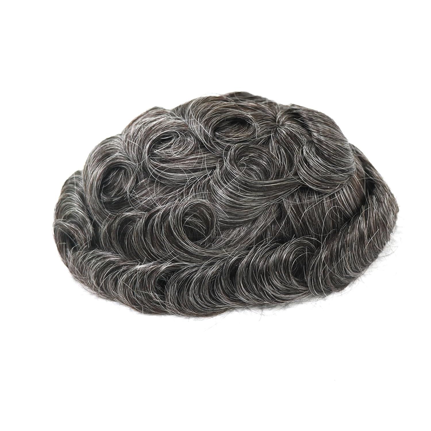 Thin Skin Human Hair Men Toupee Full PU Base Hairpiece Toupee For Men Grey Color Natural Wave Styles Human Hair Men's Prosthesis Replacement Systems 8x10 Size (1B50)