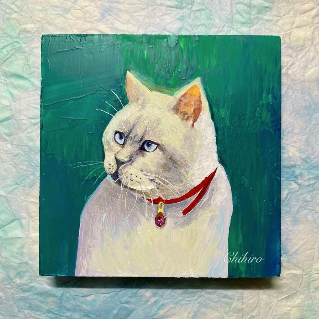 Amazon.co.jp: 絵画 販売! オリジナル アクリル画 白猫 猫雑貨 レア 