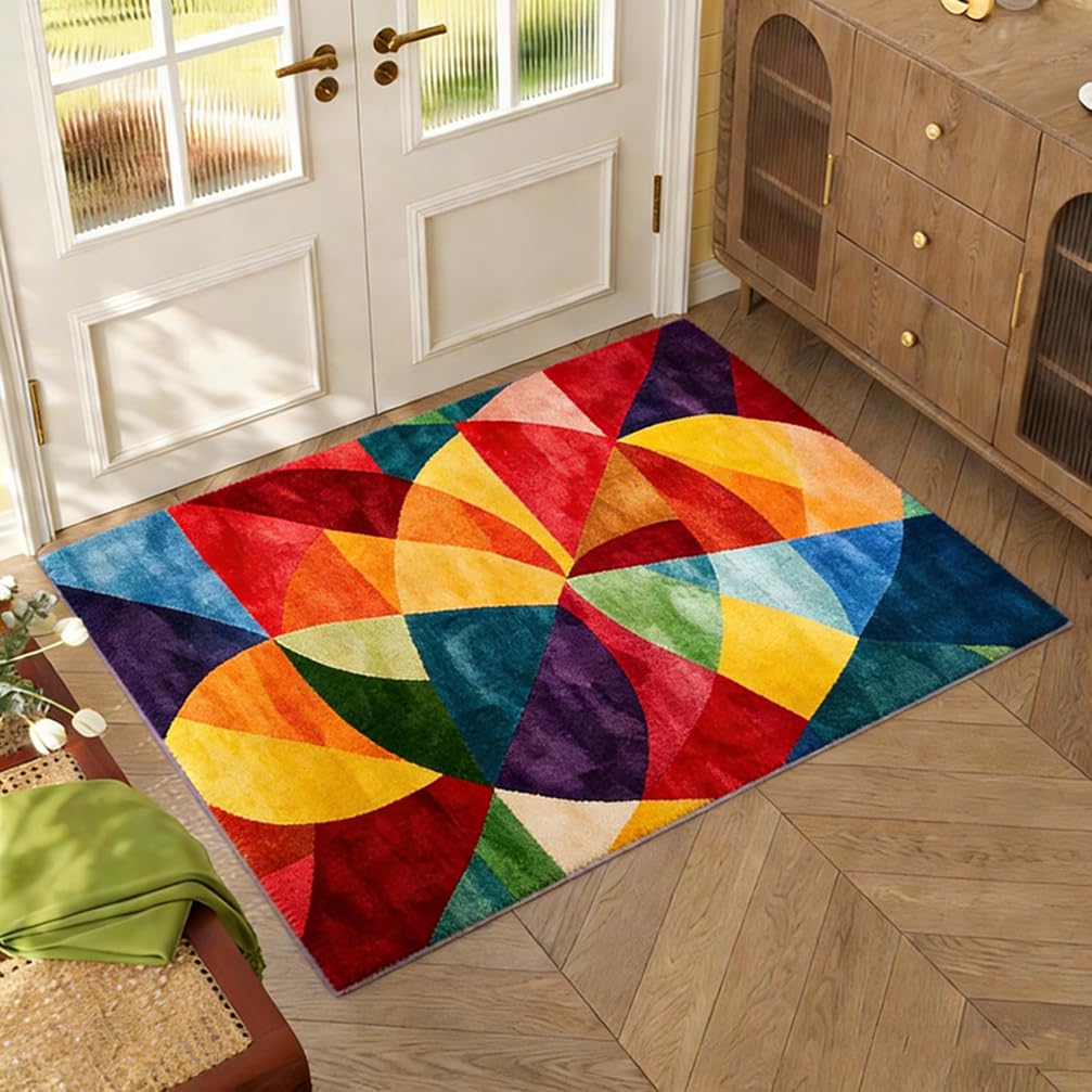Tapis de Couloir Long 80x300 cm Moderne Antidérapant Lavable en Machine Tapis de Passage Géométrique Multicolore Doux pour Cuisine Entrée Salon Bureau Buanderie Salle de Bain