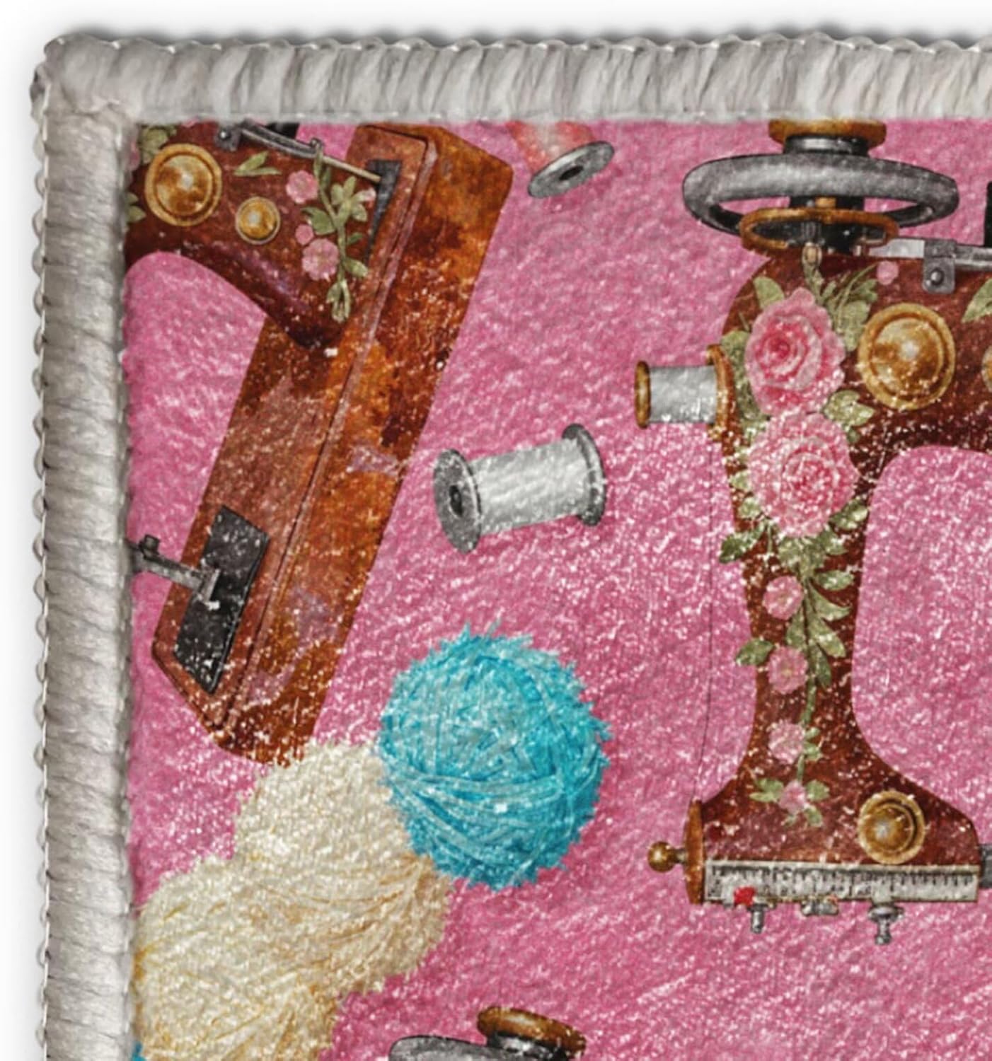 Pink Sewing Machine Themed Craft Room Rugs 2ftx3ft Colorful Sewing Equipment Accessories Print Area Rug for Bathroom Hallway Washable Non-Slip Fun Welcome Doormats