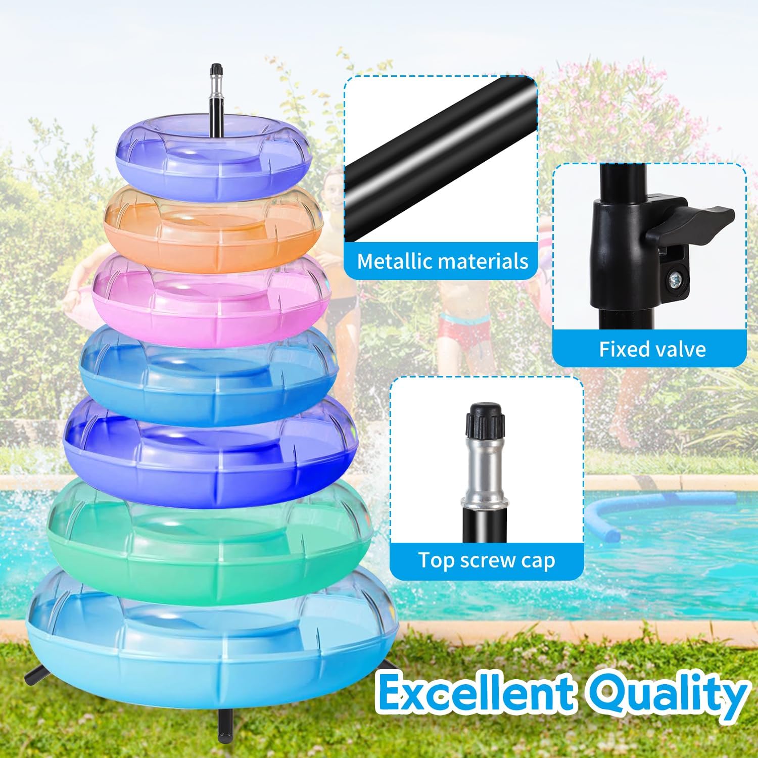 プールフロートストレージラック 調節可能なプールストレージオーガナイザー 三角形のブラケットベース スイミングリング ビーチタオル