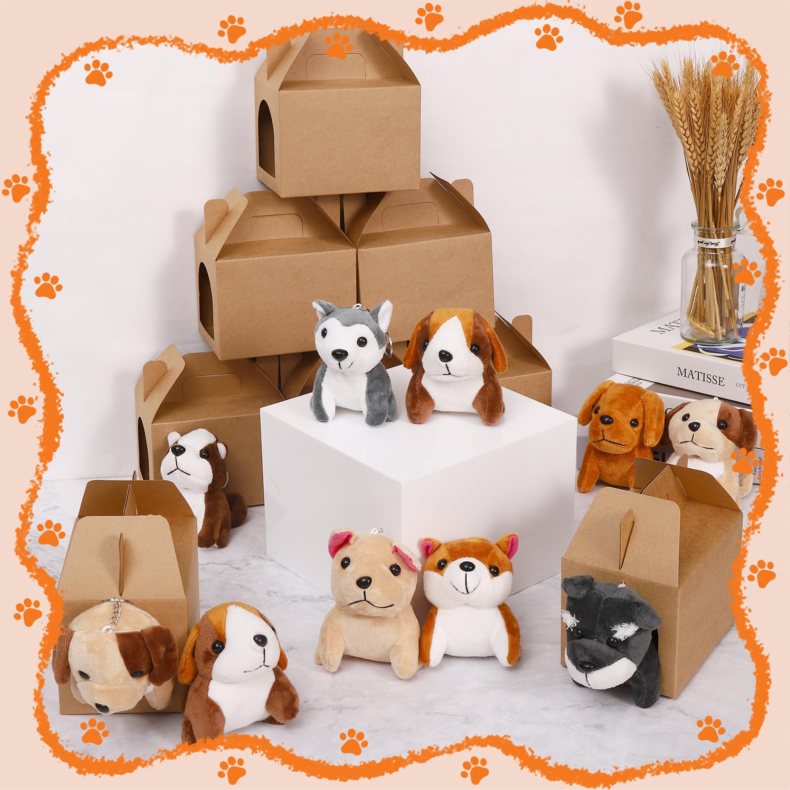 16-tlg. Hunde-Party Set Mit Mini-Plüschhunden & Hütchen – Geschenkboxen Für Hundeparty, Geburtstag