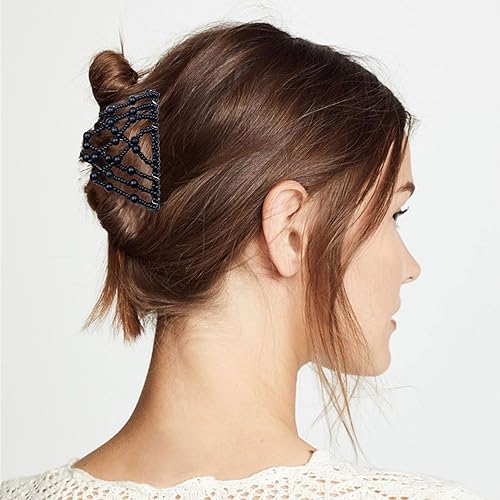 Miniatura 6 de 3 piezas de peine elástico mágico para el cabello, doble peine elástico, horquillas para mujeres, horquillas con cuentas, niñas, peinado vintage,