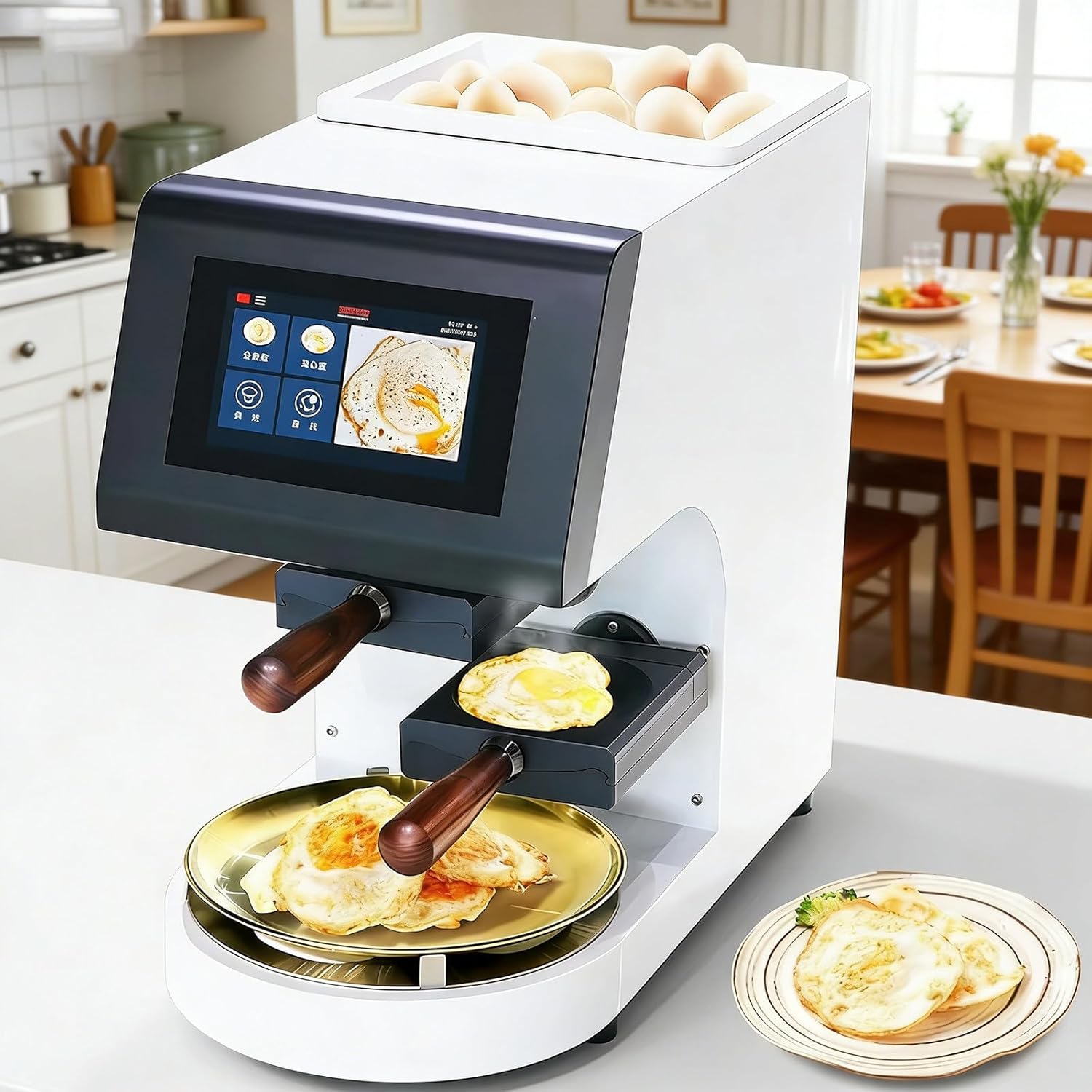 Fully Automatic Egg Frying Machine - 2500W Fried Egg with LED Touch Screen, 90 Eggs Can Be Fried Per Hour, Automatic Shell Separation for Restaurants White