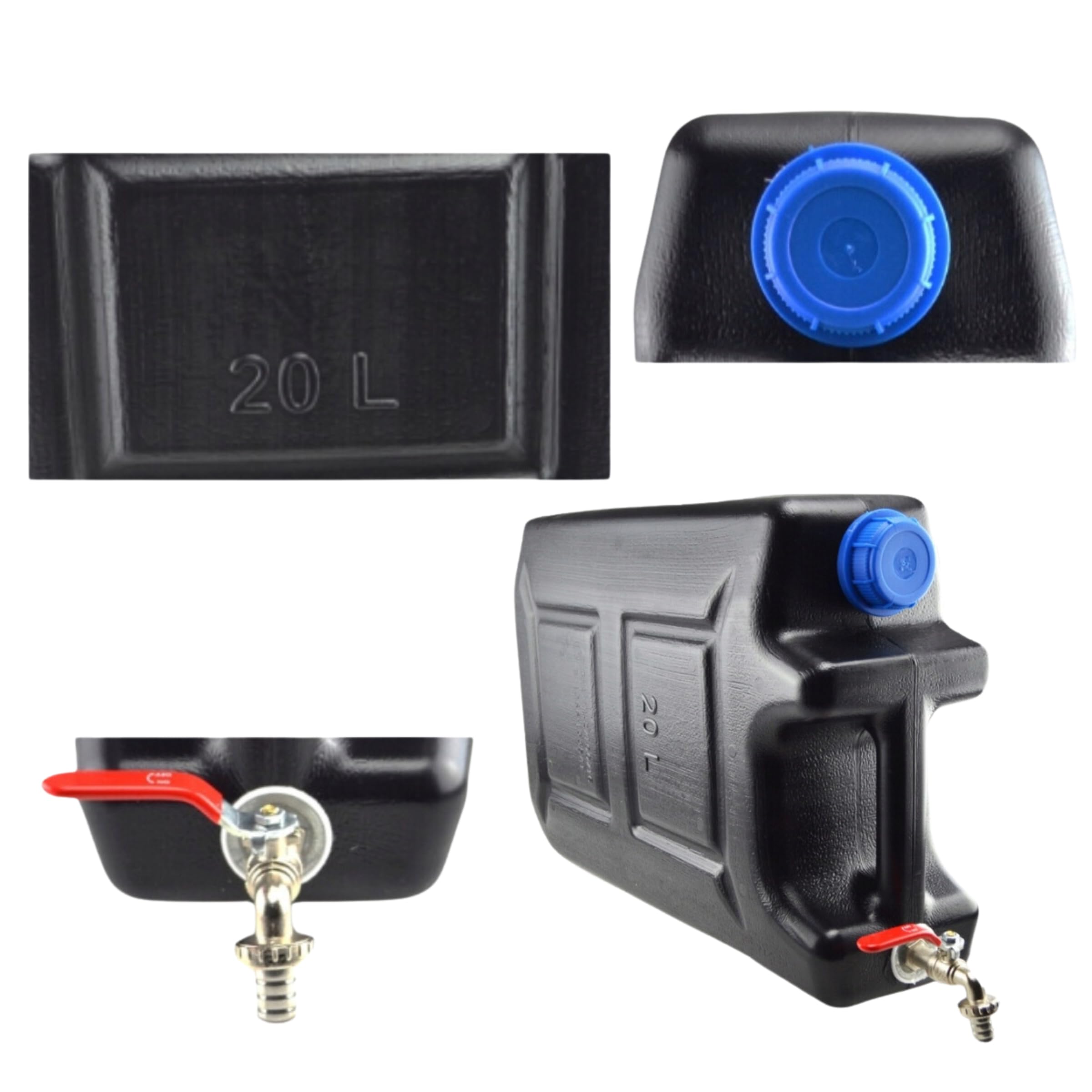 Bidon à eau 20 l en plastique noir, réservoir d'eau avec robinet pour camping, bidon d'eau potable, réservoir d'eau en plastique pour la maison, le jardin, la voiture, camping, fermeture étanche