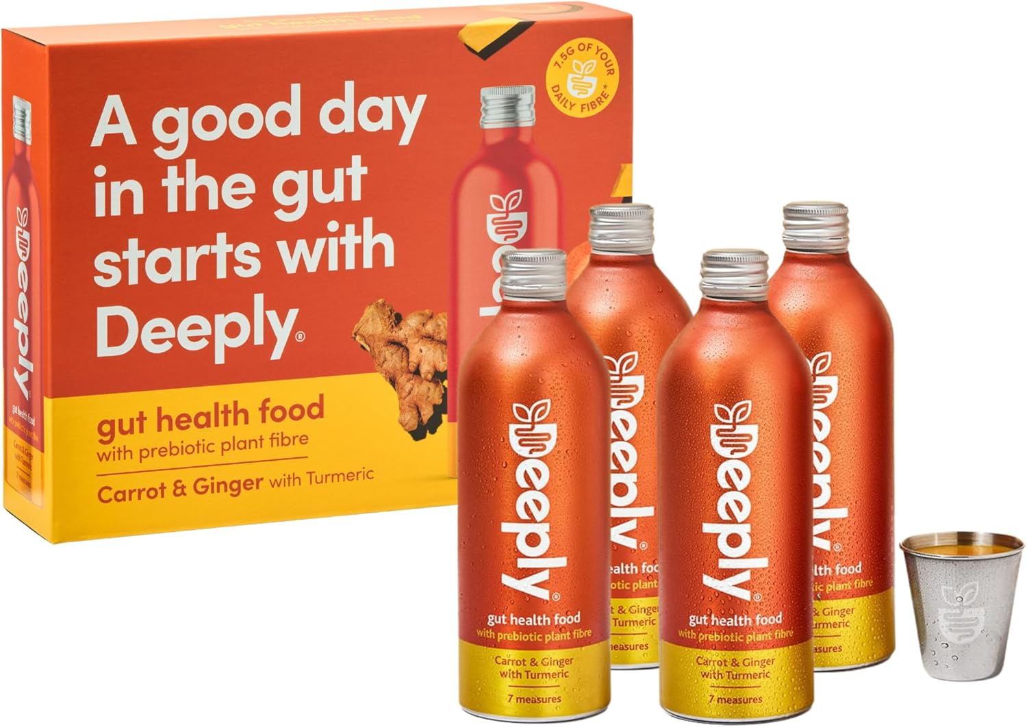 Deeply Foods Daily Prebiotic Fibre – Powerful Proven Prebiotics for Gut Health, Supports Digestion, Reduces Bloating, Vitamin D3 & B9 for Immune (4 Pack, Carrot & Ginger)