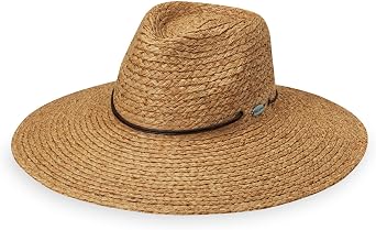 Wallaroo Womens Nosara Fedora UPF 50+ Sun Hat, UV Protection, Wide Brim, Adjustable Chin Strap, Natural Fiber, Medium Size