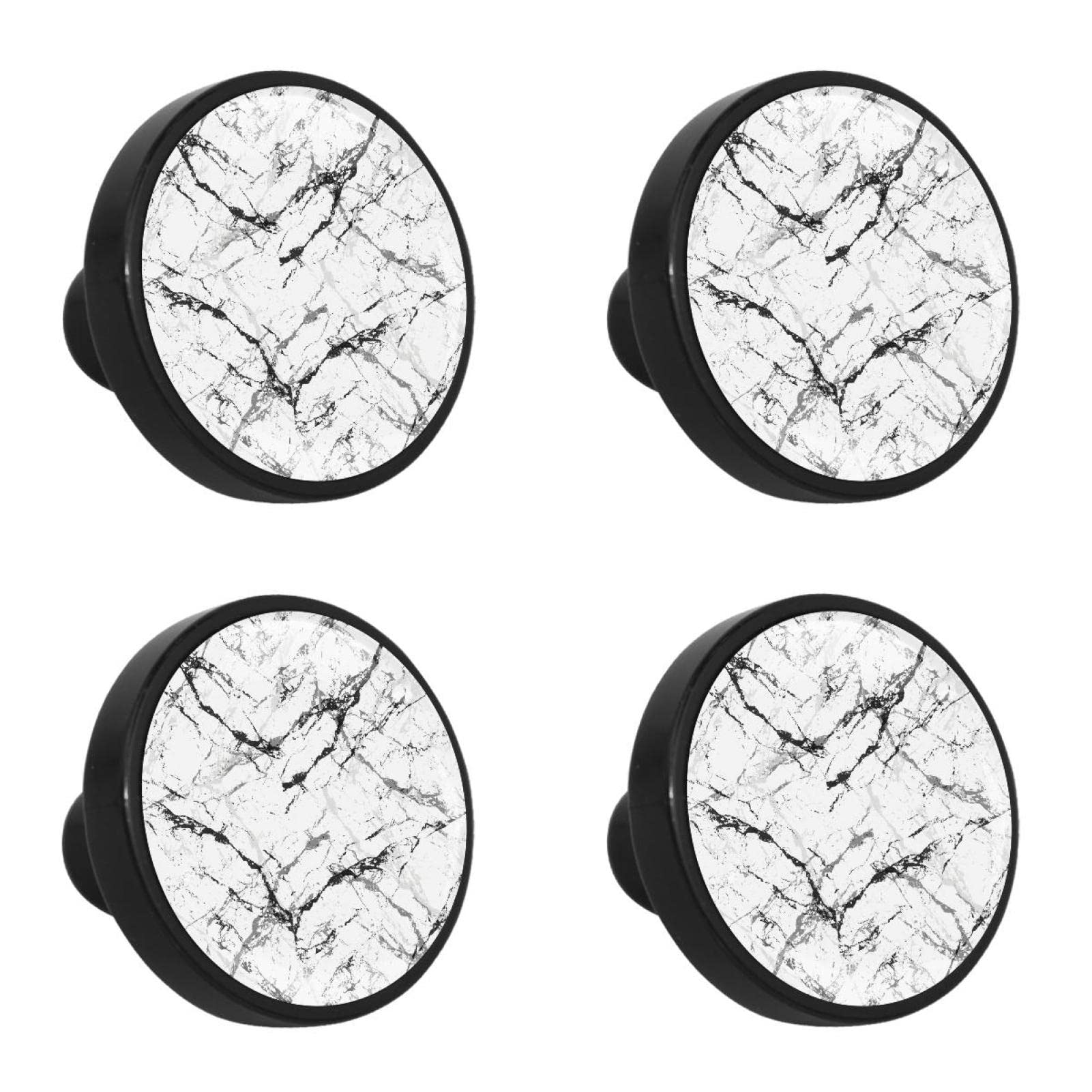 NEWzone 4 Pack Cabinet Knobs Black and White Marble Glass Drawer Knobs Black Dresser Knobs Drawer Pulls Door Knobs Dresser Drawer Handles for Kitchen Wardrobe Cupboard Hardware Furniture