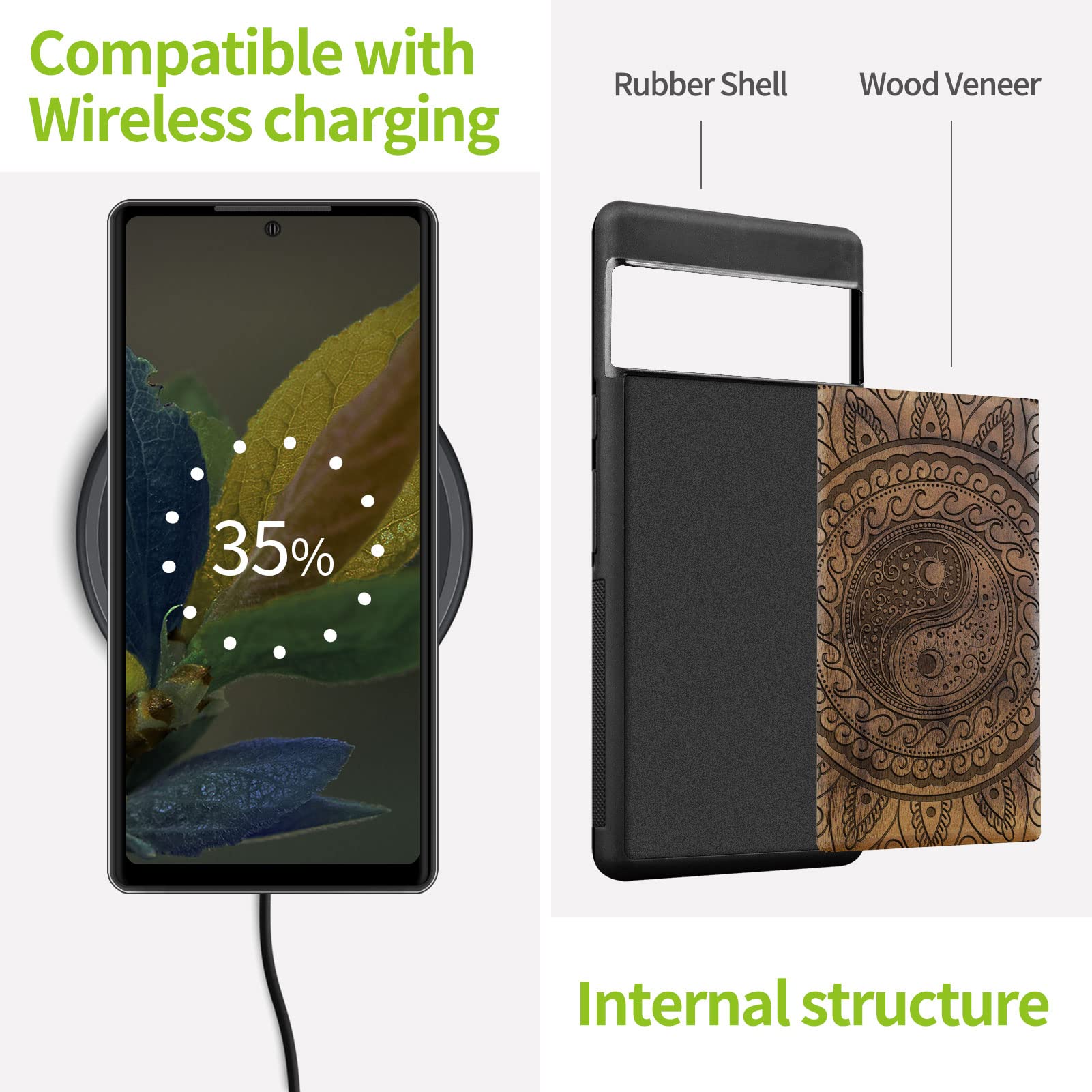 Carveit Custodia Compatibile con Google Pixel 7 Pro Case Antiurto con Protezione in Unico Estetico Legno Cover per Pixel 7 Pro Custodia Paraurti Robusto TPU (Rosea-Naturale