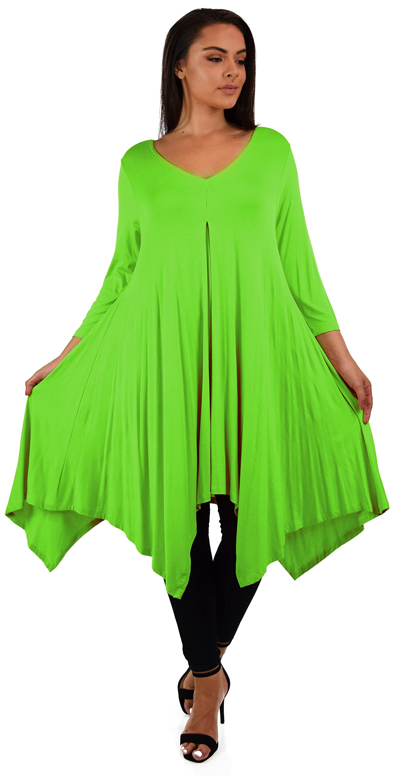 Dare2bStylish Women Plus Size Long 3/4 Sleeve Flared Swing Tunic Dress Blouse Top