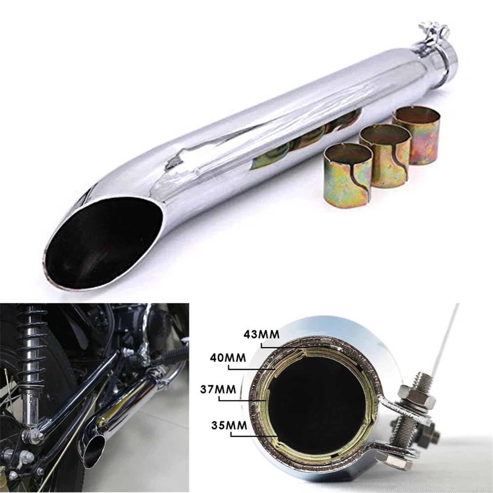 Universale Cromato Per Moto Cafe Racer Tubo Di Scarico Marmitta Coda Silenziatore Per Harley Bobber