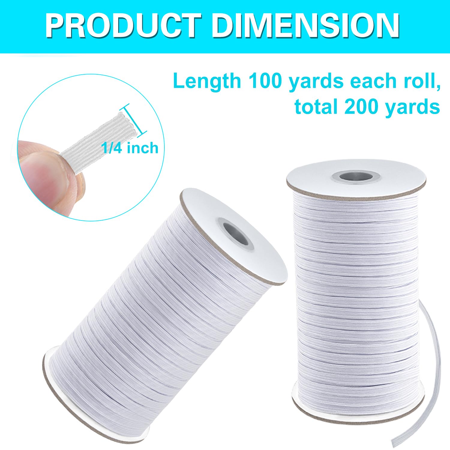Coopay 200 Yards Elastic Cord Spool - 1/4 Inch Wide Flat Elastic Bands For Sewing, Crafts, Waistbands, DIY (Black & White)