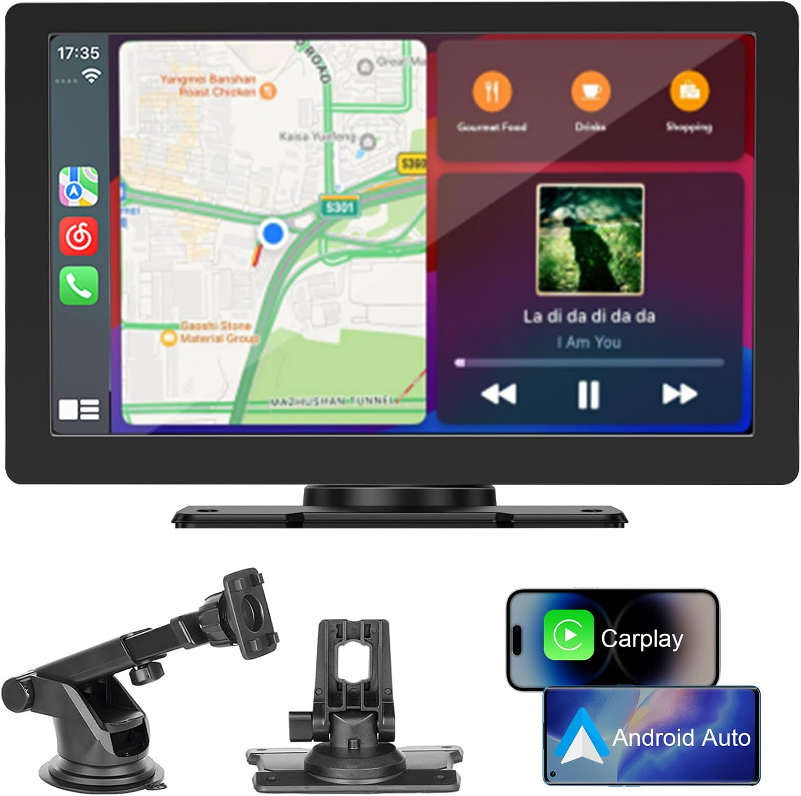 9 Inch Carplay Screen, Wireless Car Stereo Compatible Apple Carplay & Android Auto, Portable Touchscreen Car Video Player, Car Audio Receivers with GPS Navigation, Mirror Link, Bluetooth, FM