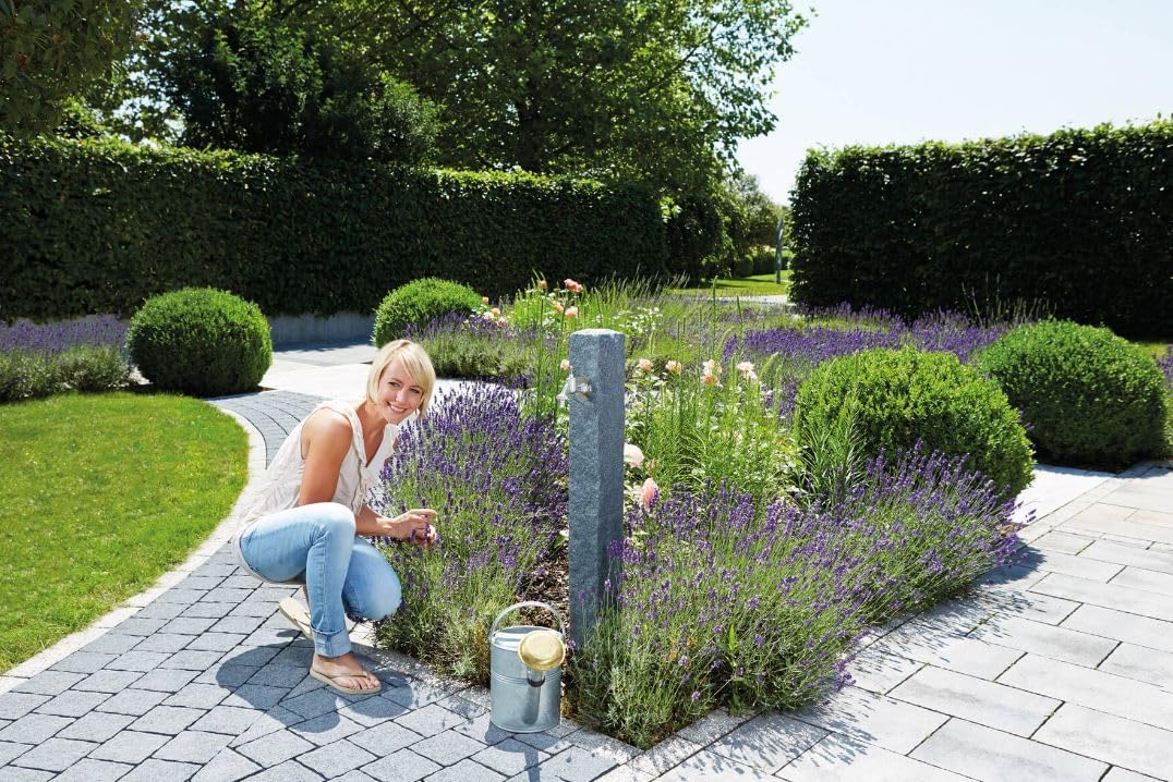 Fontana da giardino effetto granito Suinga con rubinetto