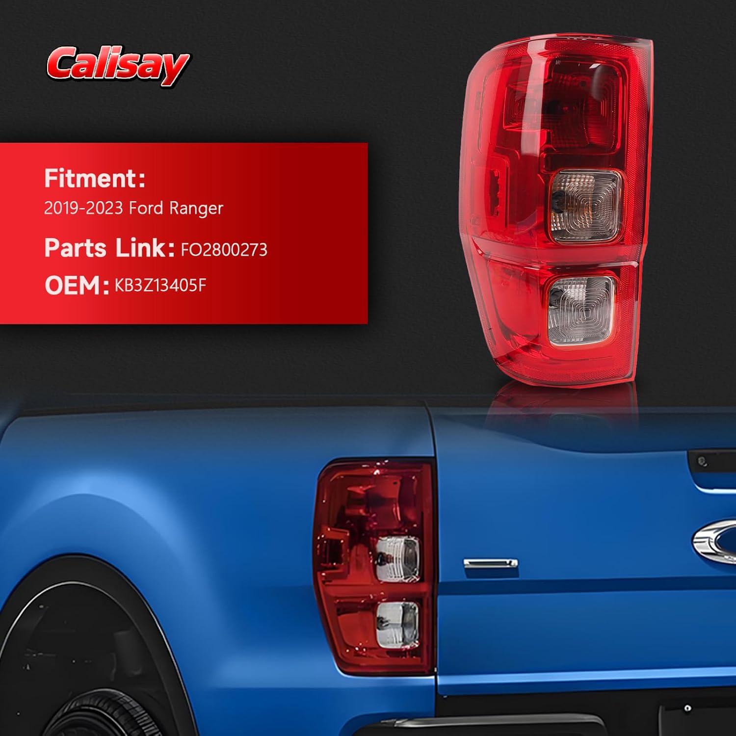 Tail Light Compatible with 2019-2023 Ford Ranger XL Halogen Type w/o Blind Spot Left Driver Side Replacement for OEM#KB3Z13405F FO2800273