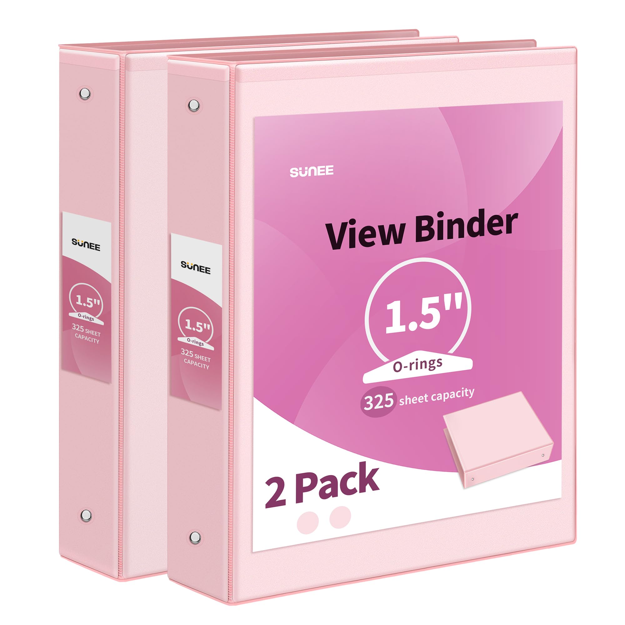 sunee 3 ring binder 15 inch 2 pack clear view binder three ring pvc-free fit 85x11 inches for school or office supplies pink
