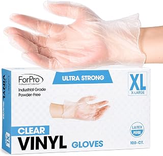 ForPro Disposable Vinyl Gloves, 3.9 Mil, Powder & Latex-Free, Food Safe | Industrial Grade, Ultra Strong, Multi-Purpose Gloves | Non-Sterile, Ambidextrous
