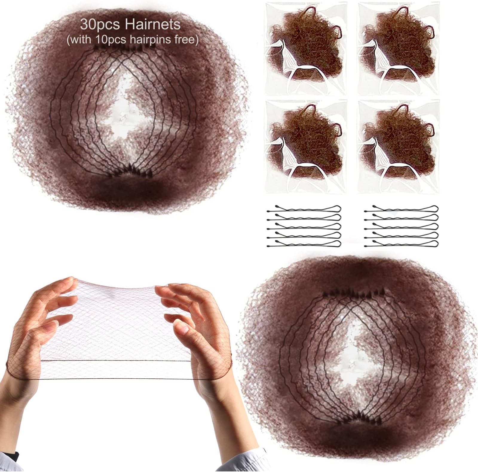 Hairnets Pack of 30pcs Hair Nets Invisible Elastic Edge Mesh 50cm (coffee-30pcs)