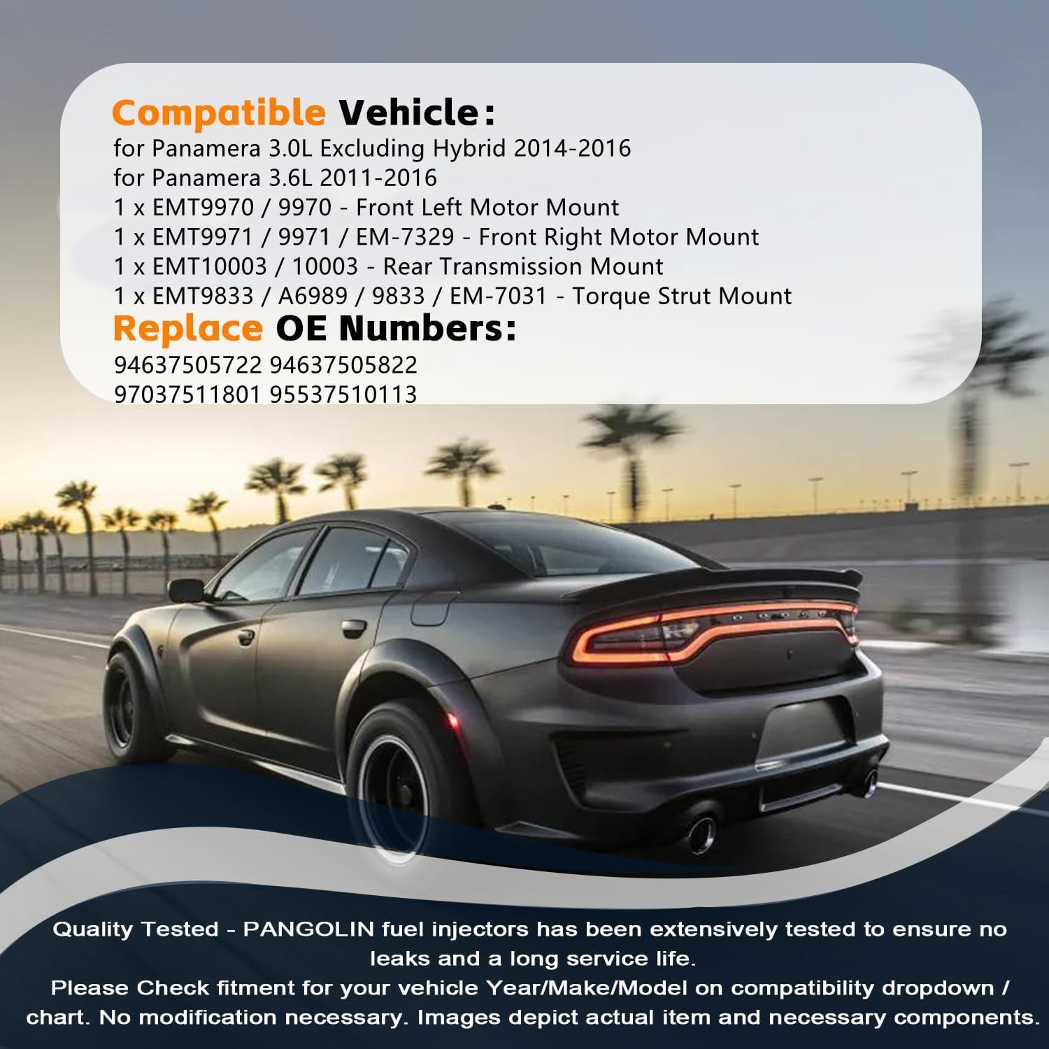PANGOLIN Engine Mount Set Left and Right and Rear Engine Mount for Porsche Panamera 2011 2012 2013 2014 2015 2016 3.0L 3.6L, Replace OE 94637505722 94637505822 97037511801