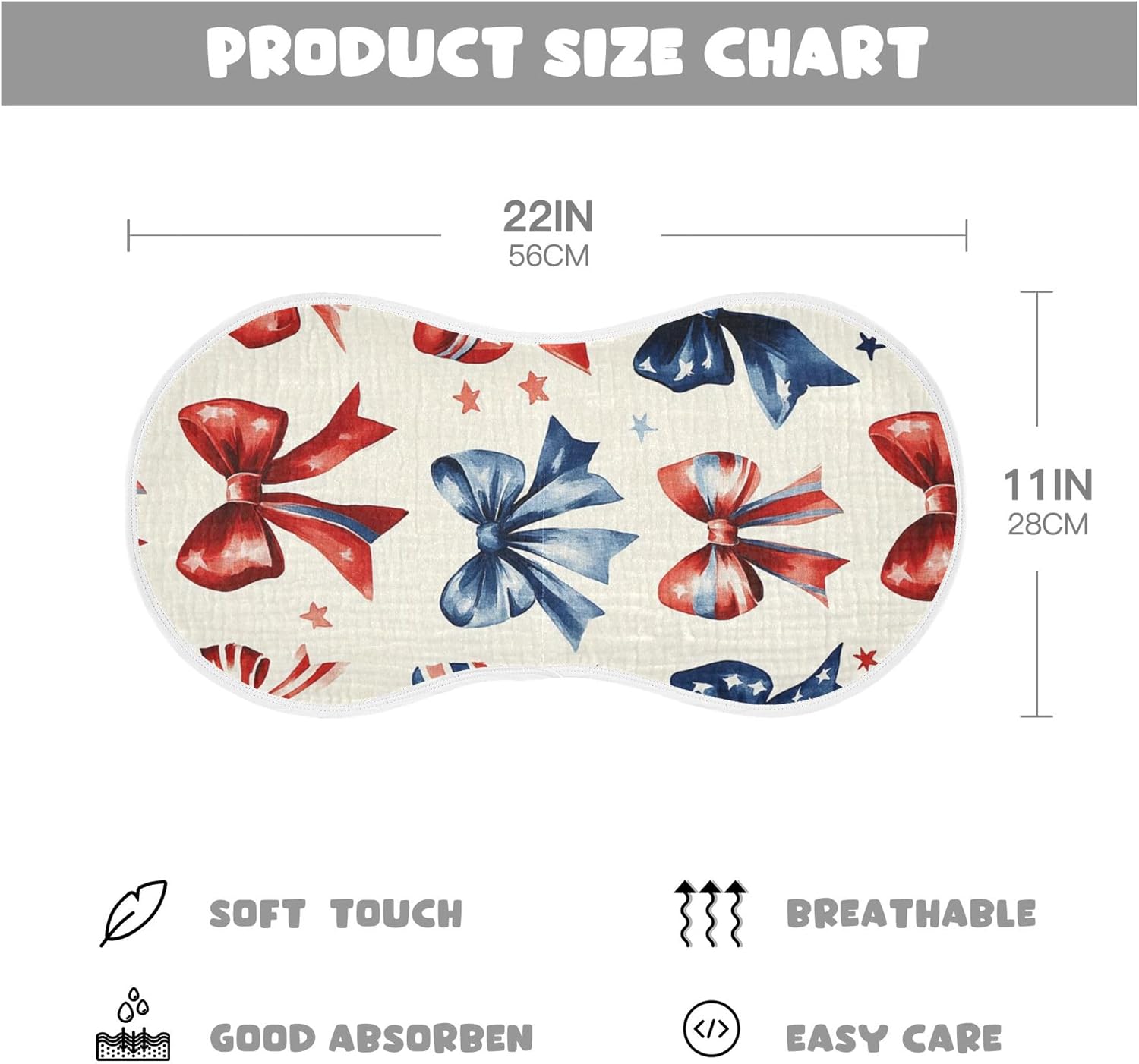 July 4th Bow Stars Burp Cloths Baby Boys Girls Absorbent Soft Cotton Burping Cloths Rags 4 Pack