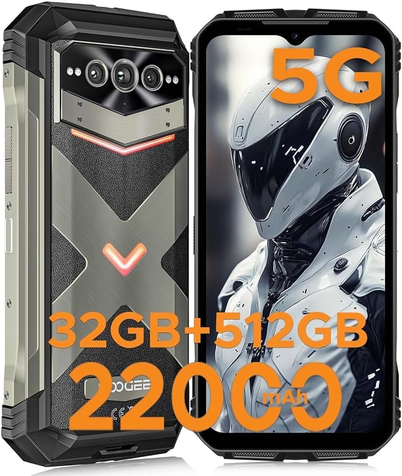 DOOGEE V MAX Pro 5G Rugged Phone,22000mAh,32GB+512GB/TF 2TB,Android 14 Rugged Smartphone,108MP+20MP Night Vision Phone, 6.58" FHD+ 120Hz IPS Screen, IP68/IP69K Waterproof,NFC/OTG/Face ID/1.18 lb