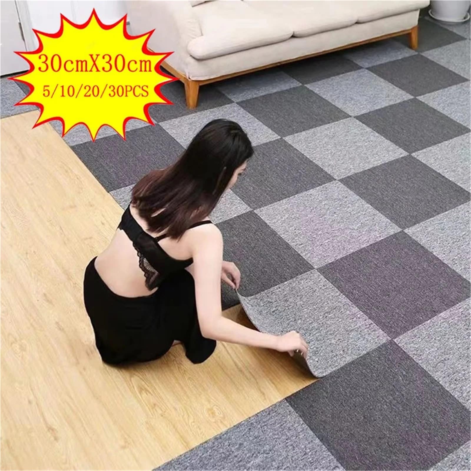 Dalles de sol en vinyle autocollantes, Dalles de moquette auto-adhésives multicolores, 30x30cm, paquet 5 à 30 pièces for bricolage, maison et bureau(Dark Blue,30X30cm-5pcs)