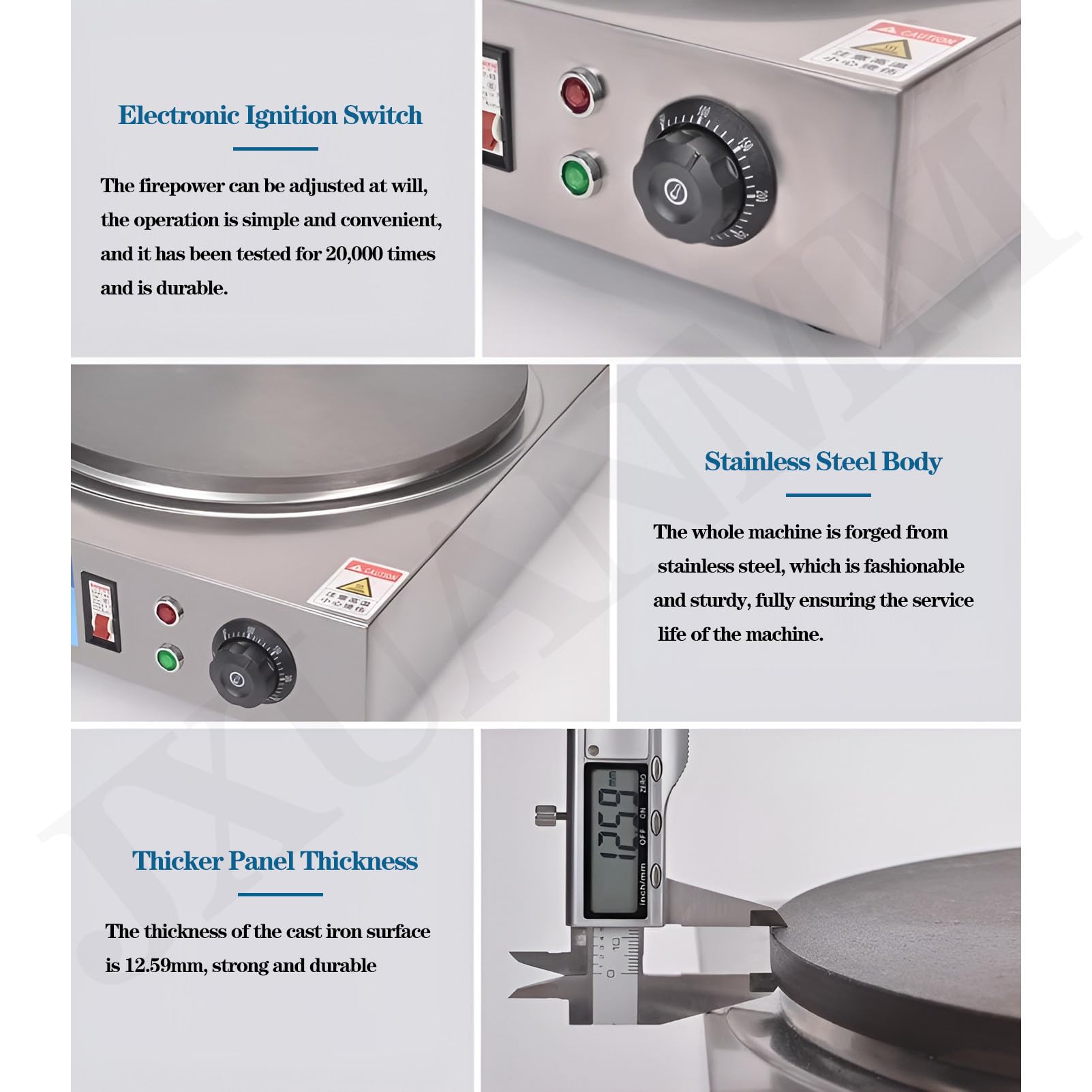 Máquina para hacer crepes comercial, máquina para hacer crepes eléctrica, control de temperatura ajustable, superficie de cocción de hierro fundido espesado,40cm/15.7in-Square