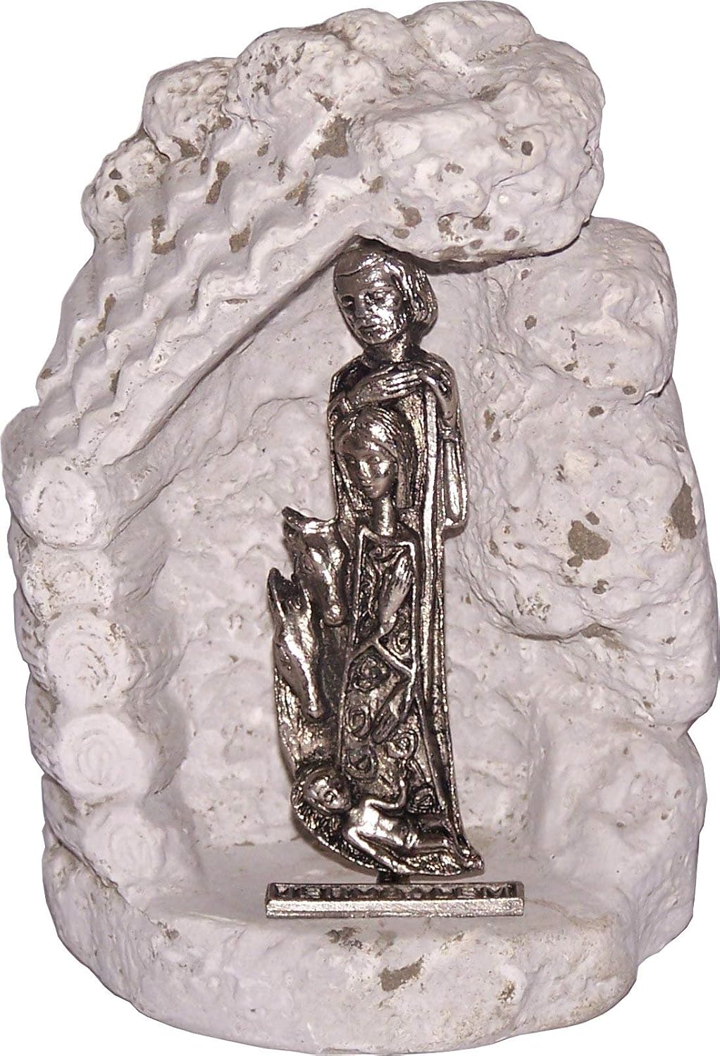 Pewter Nativity in Modern Style Inside Sculptured Resin cave from The Holy Land