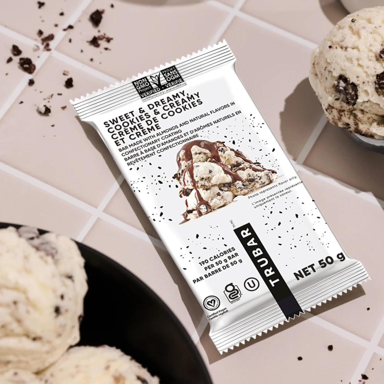 TRUBAR Vegan Protein Bar, Sweet & Dreamy Cookies and Creamy, Gluten Free, Plant Based Protein, Dairy Free, Non GMO, Soy Free, No Sugar Alcohols, 12G Protein, 12G Fiber, 23G Carb,Snack Bars, 12ct