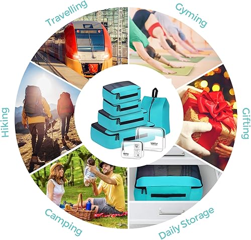 Miniatura 9 de Cubos de embalaje YAMIU. 7 piezas organizadoras para viaje, incluye bolsa de zapatos y 2 bolsas de aseo