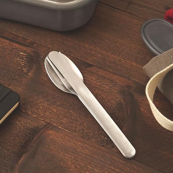 BLACK + BLUM Nesting Cutlery Set 3 Piece Stainless Steel Compact Travel Cutlery Set (Knife, Fork, and Spoon) Portable Tableware with Snap Shut Case, Silver