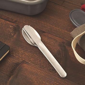 BLACK + BLUM Nesting Cutlery Set 3 Piece Stainless Steel Compact Travel Cutlery Set (Knife, Fork, and Spoon) Portable Tableware with Snap Shut Case, Silver