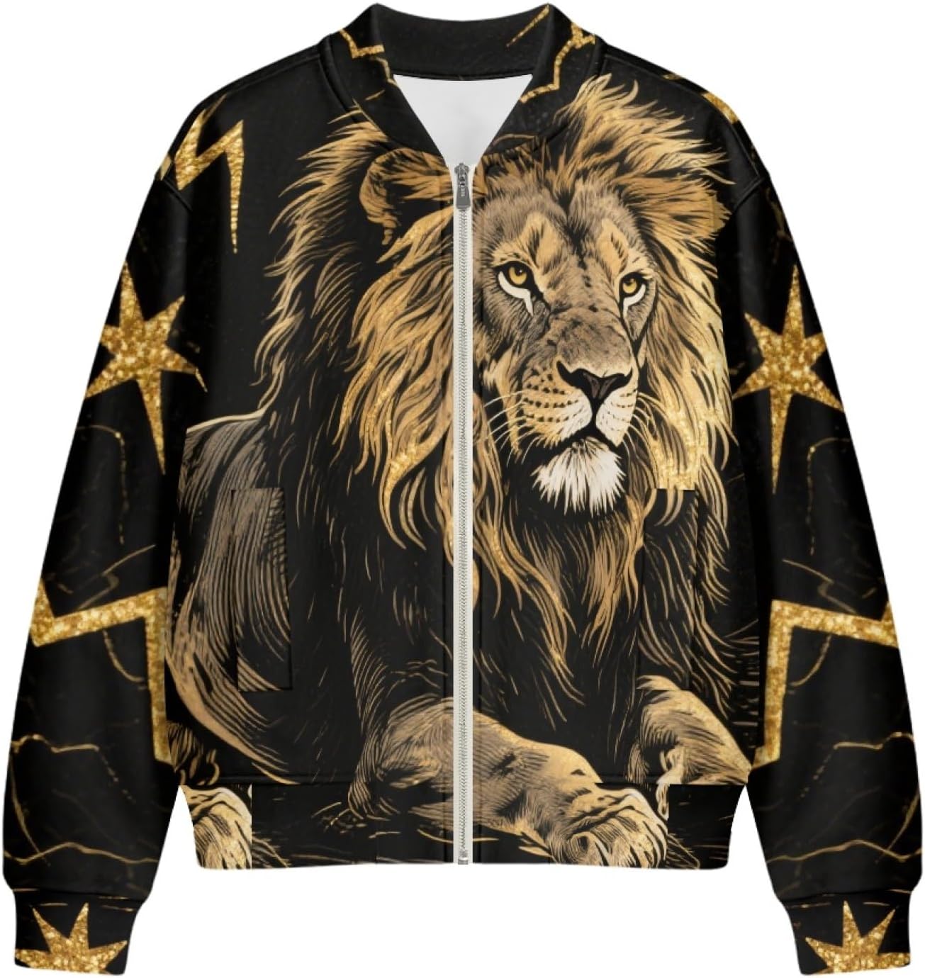 Bomber Jacket for Women Trendy Lightweight Daily Print Short Coat Long Sleeve Full Zip Up Outwear with Pockets