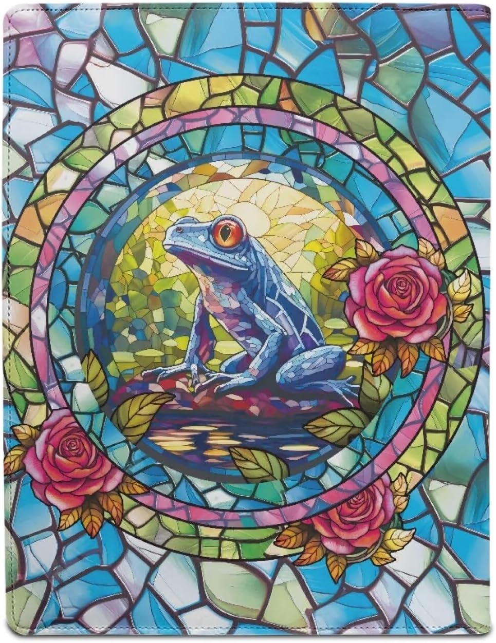 COEQINE Office Folder Cover, 12x9 Inch Gothic Art Window Style Frog Rose Print Business Resumw Portfolio Folder,Pu Leather Storage Organzier Clipboard for Men, Waterproof