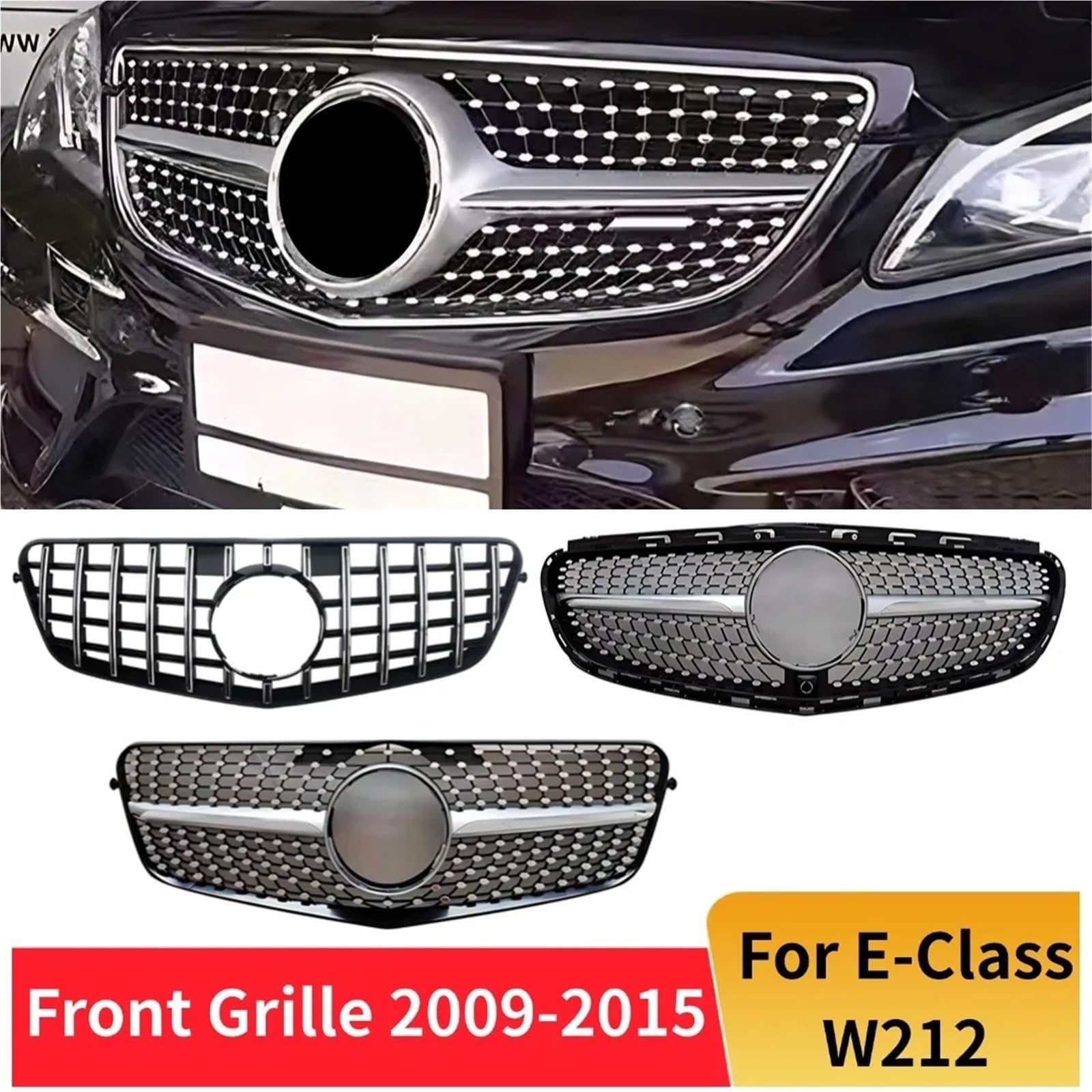 osłona chłodnicy silnika osłona Przedni grill zderzak grill kratka akcesoria tuningowe pasuje do Mercedes Benz E Klasa W212 2009-2015 E260 E300 E350 E200 GT kratki samochodowej(09-12 GT Silvery)