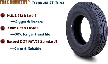 Free Country Trailer Tire Wheel ST185/80R13 6-Ply C 94N w/5X4.5 White Spoke | 5 Lug on 4.5 PCD Rim Load Range C 6-Ply Speed Rating N 88 MPH w/Featured Side Scuff Guard