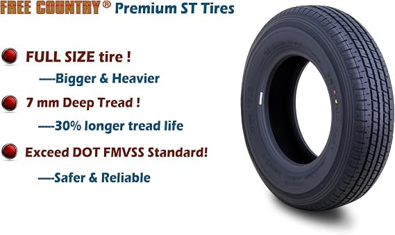 Free Country Trailer Tire Wheel ST185/80R13 6-Ply C 94N w/5X4.5 White Spoke | 5 Lug on 4.5 PCD Rim Load Range C 6-Ply Speed Rating N 88 MPH w/Featured Side Scuff Guard