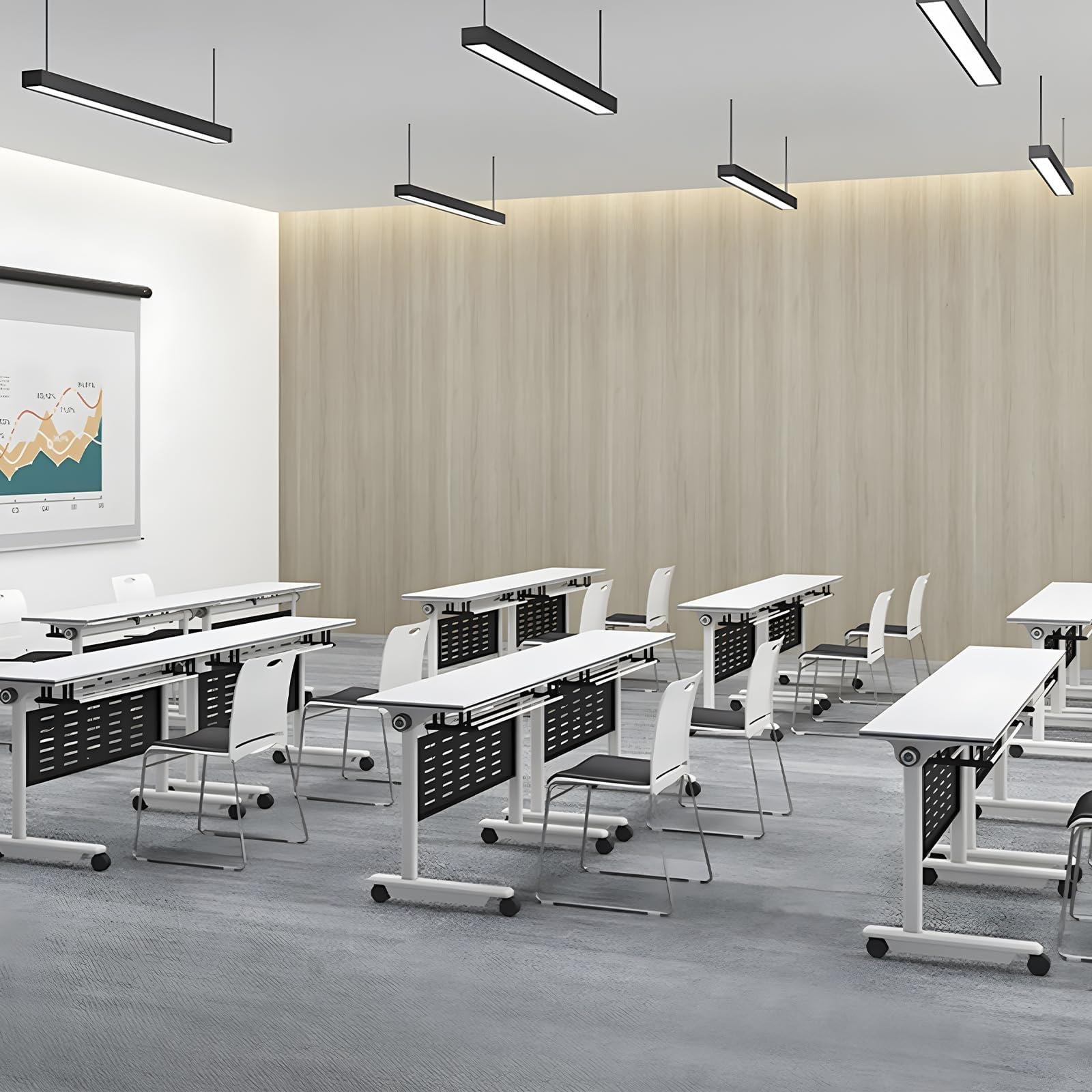 Konferenzraumtisch - Klappbarer Konferenztisch, Konferenzraumtisch mit geräuschlosen Feststellrollen, zusammenklappbarer mobiler Schulungstisch mit Klappplatte, weißer Bürokonferenztisch (Fa
