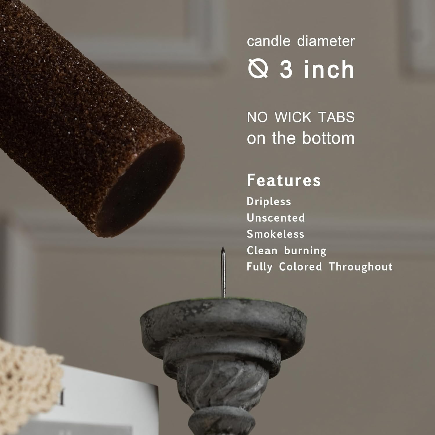 MOZEAL Hand-Poured Granular Texture Decorative Brown Pillar Candles Set of 3 (3"x4", 5", 6"), Dripless, Unscented, Smokeless, for Rustic Farmhouse, Cozy Winter & Warm Earthy Home Décor