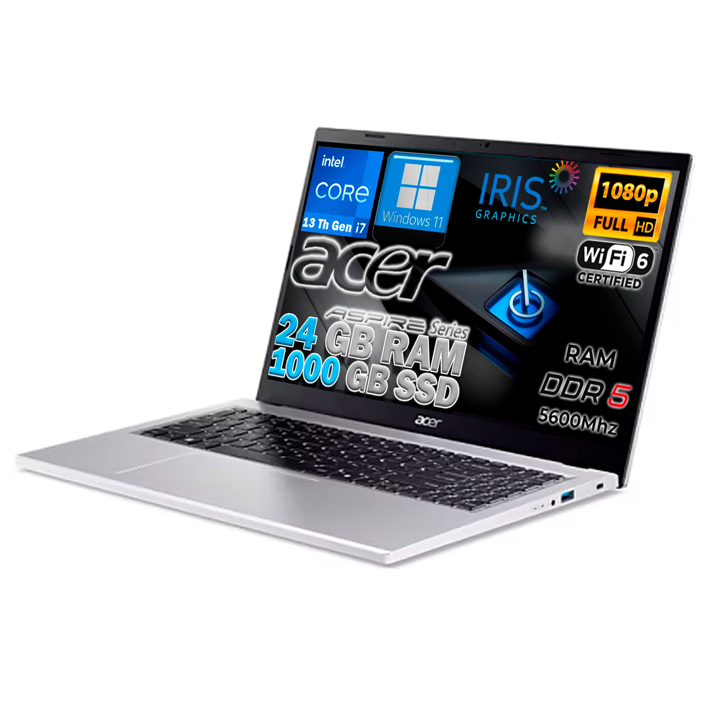 Ordenador portátil Acer portátil Cpu Ryzen 5 3500U, 4 núcleos hasta 3.7 GHz en B. Modo, RAM 12 GB, SSD Pci Nvme de 512 GB, 15.6 pulgadas Full HD, WiFi, HDMI, LAN, preconfigurado, garantía de Italia