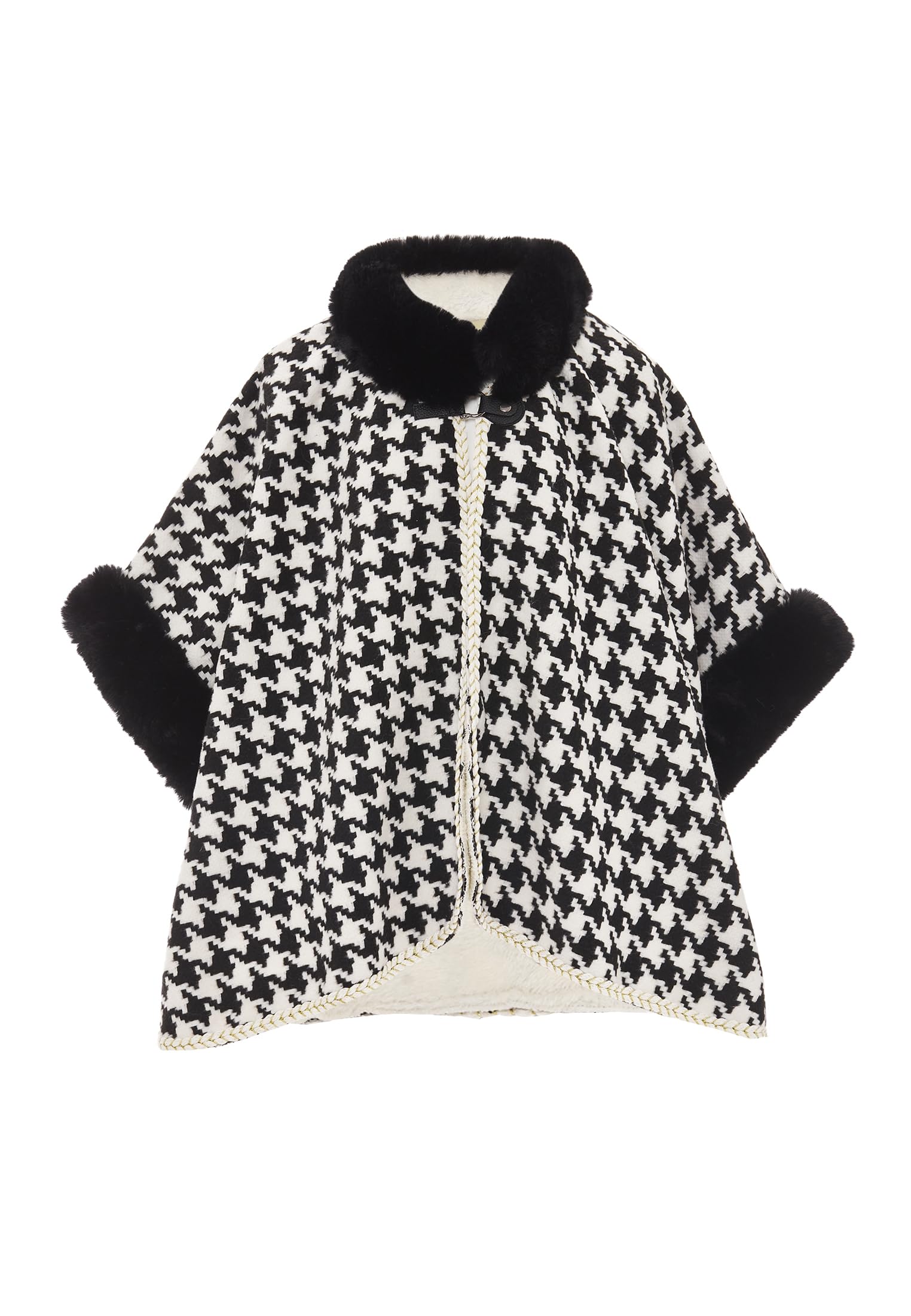 Deman-Poncho con Motivo A Griglia Maglione Cardigan Donna