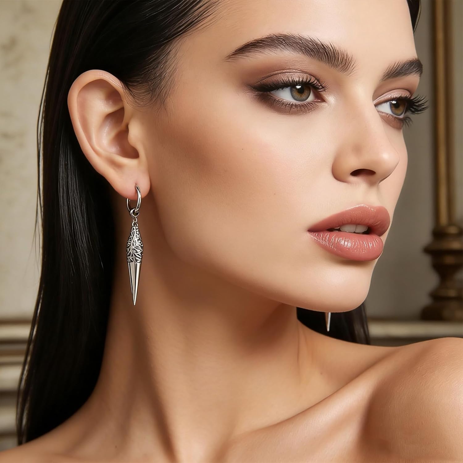 HZMAN Spike Dangle Drop Earring for Men Retro Gothic Stainless Steel Awl Earring Hinged Huggie Hoop Earring Jewelry Gift - Image 3