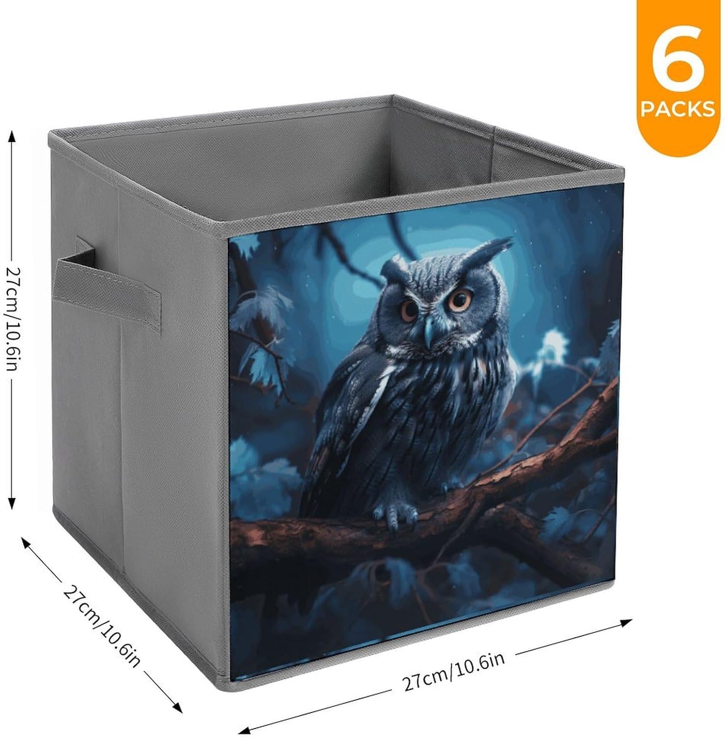 Owl on Tree Storage Cubes Set of 6 Storage Bins with Handles Collapsible Storage Basket Fabric Storage Box for Shelves Large Closet Shelf Organizer for Organization 11 Inch