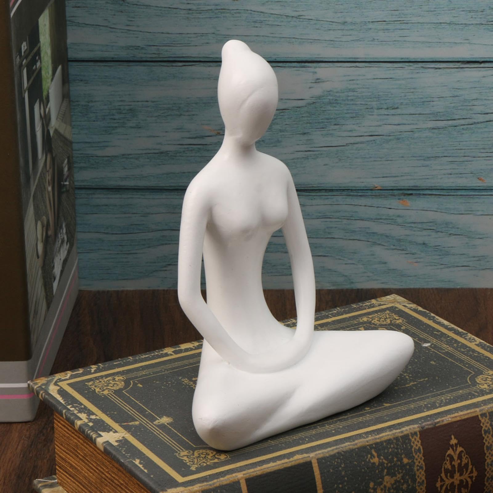 OwMell Veel van 4 Meditatie Yoga Pose Standbeeld Beeldje Keramische Yoga Figuur Set Decor - Patina Goud