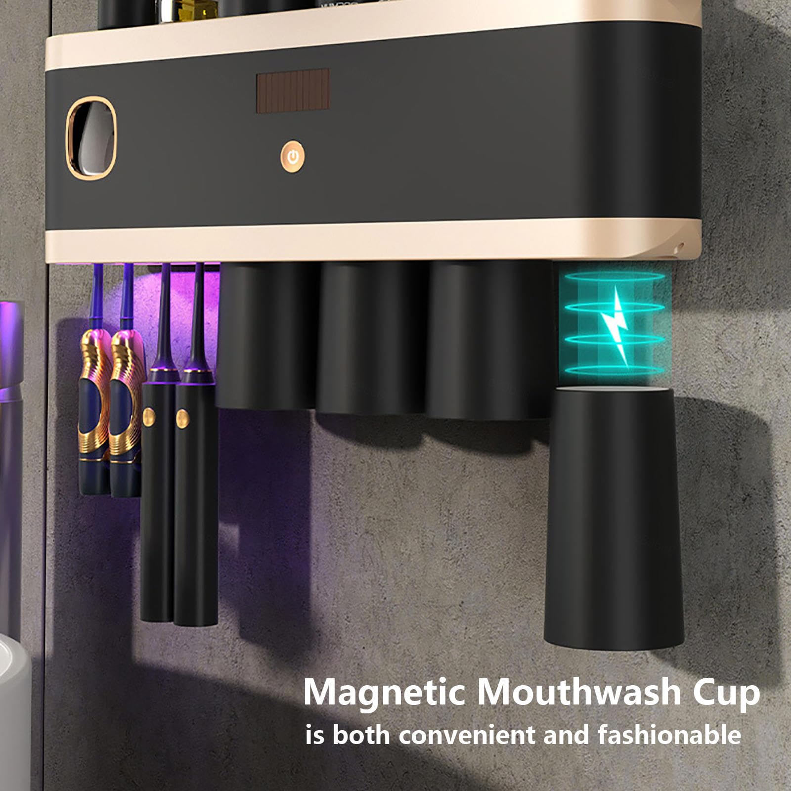 Soporte Cepillo De Dientes Inteligente Limpieza Profunda con UV, Soporte Cepillo Electrico Montado En La Pared con Múltiples Ranuras De Carga Solar USB, Soporte Cepillo De Dientes,4-Cups