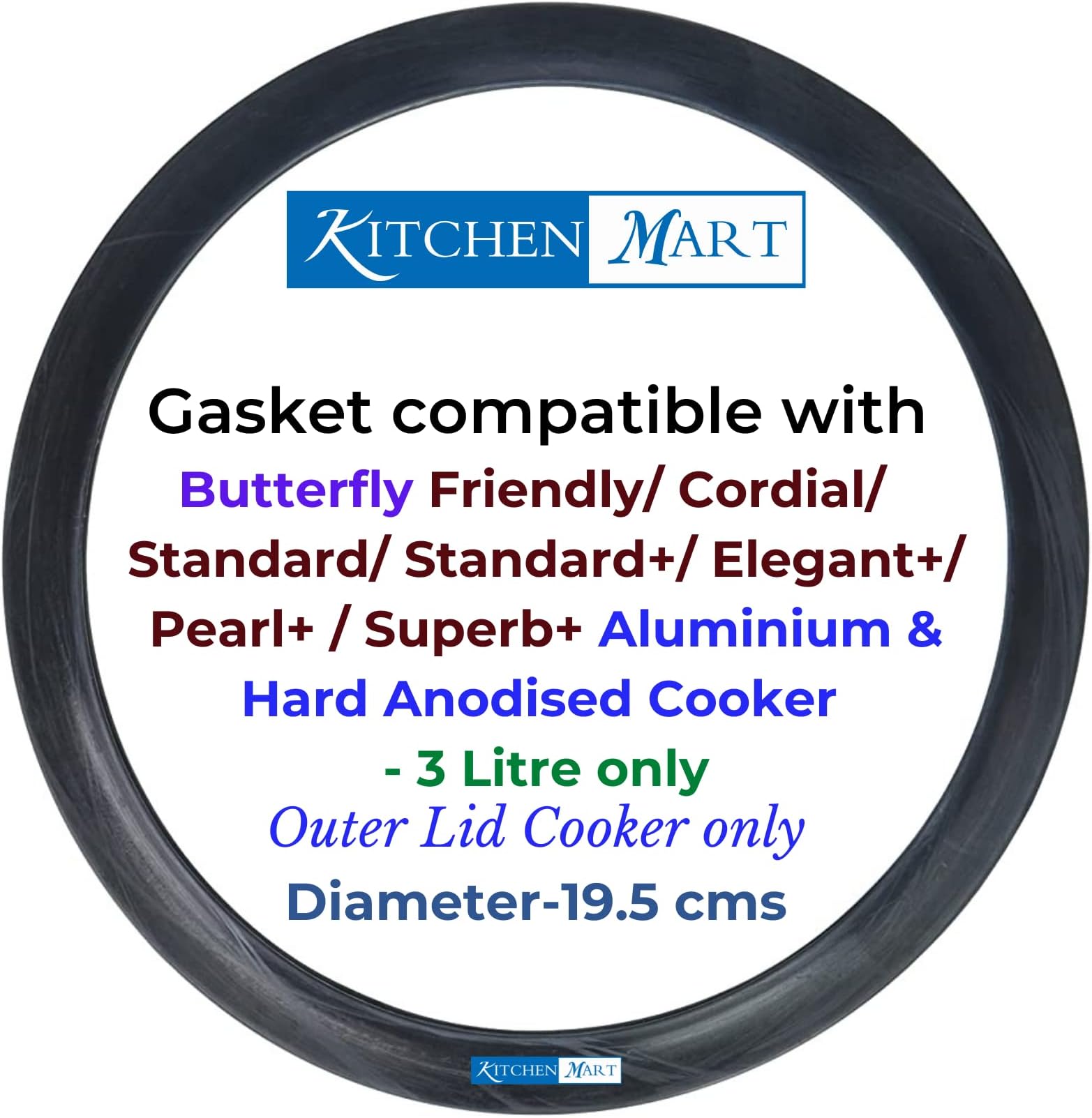 Kitchen Mart Gasket compatible with Butterfly Outer Lid Pressure cooker (For Aluminium & Hard Anodised Cookers, 3 Litres)