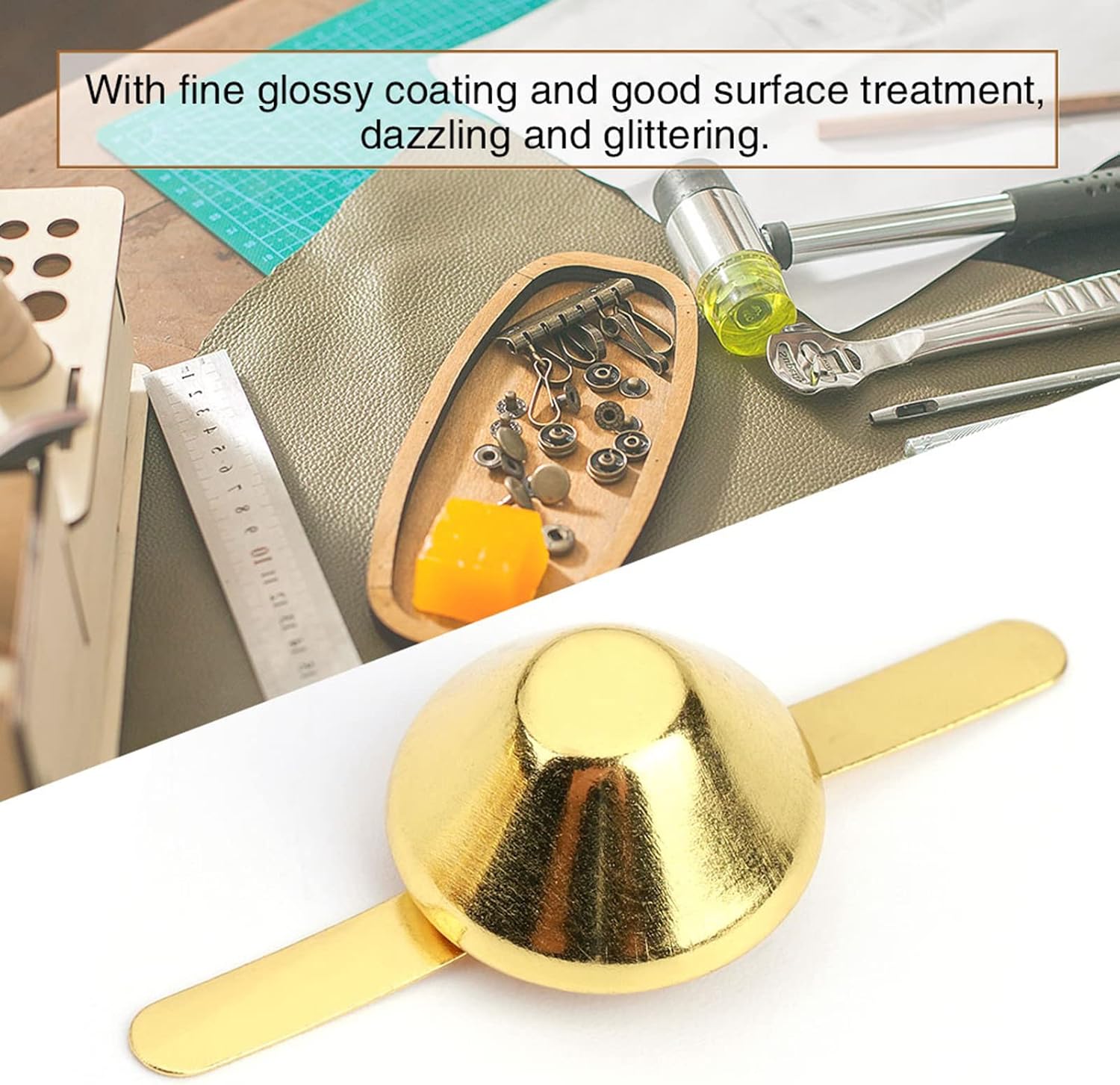 50-Piece Gold Metal Purse Feet Studs, 15mm Flat Bottom Mushroom Spike Rivets for Bags, Leathercraft Findings