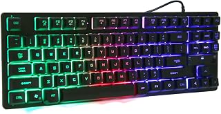 ciciglow Gaming Keyboard, KB-10 Wired Gaming Keyboard 87 Keys Ergonomic Three Color Backlit USB Wired Keyboard Desktop Notebook Computers Accessories(black)